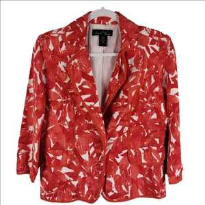 Brandon Thomas Orange Floral Linen One Notched Collar Single Breasted Blazer